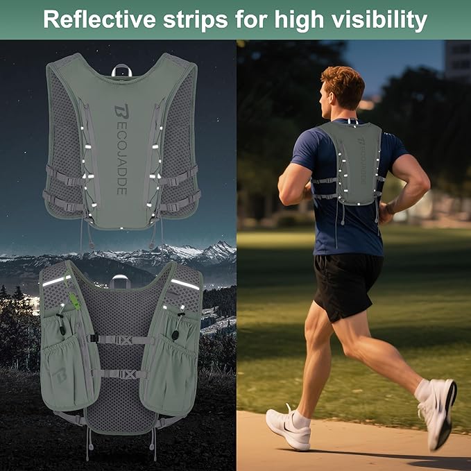 BECOJADDE Running Vest Hydration Backpack for Men Women, 5L Lightweight Running Backpack Hydration Pack for Marathon, Trail, Cycling, Hiking, Jogging