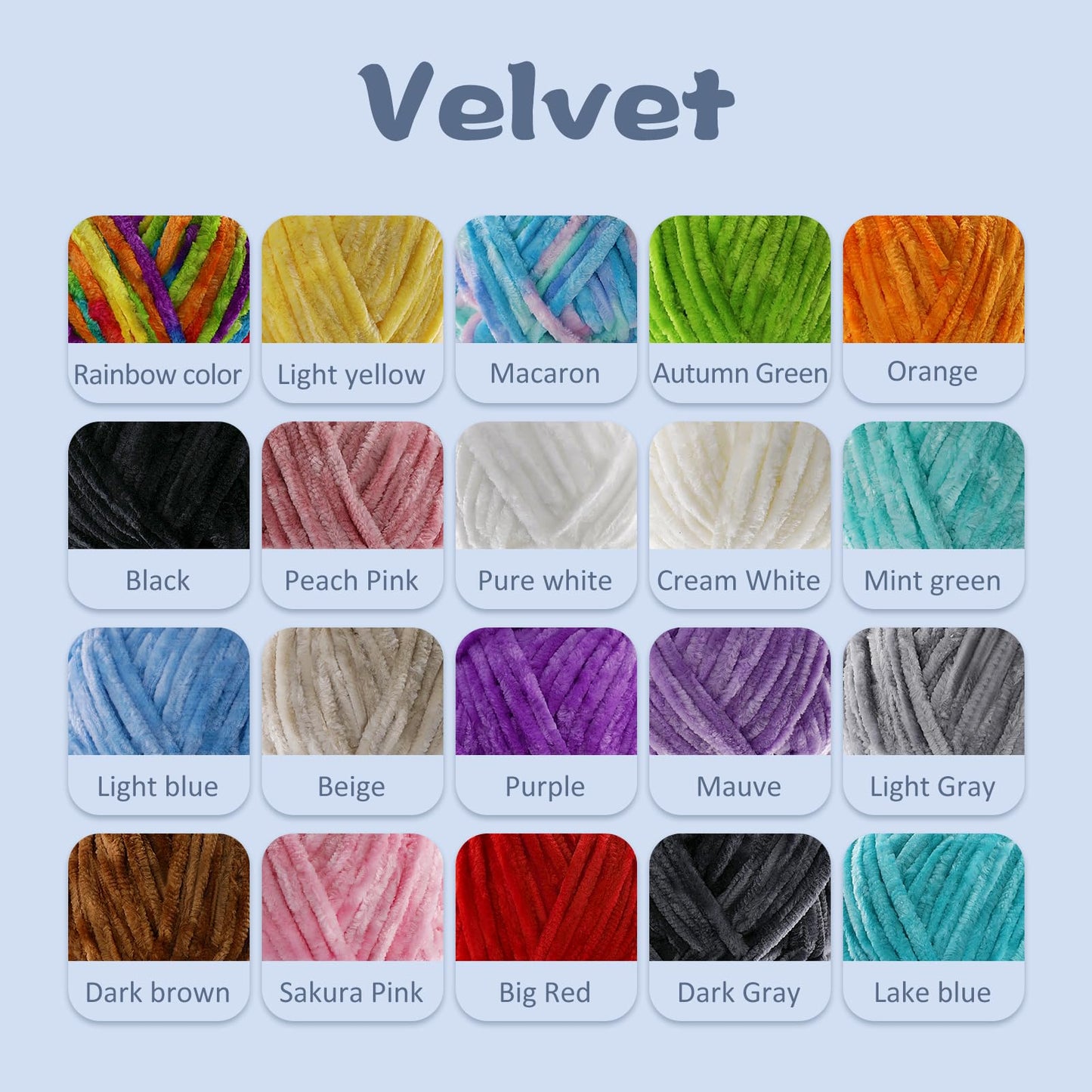 4 Skeins Soft Chunky Chenille Yarn, Plush Velvet Yarn for Hand Knitting and Crocheting, Fluffy Yarn for Crochet Blankets, Scarves, Hats（4×3.5oz, 4×131.2yds） (Light Blue)