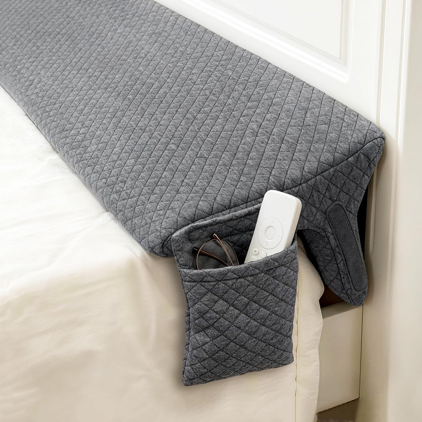 JZHLLA Triangle Bed Gap Filler King High Density Foam Headboard Gap Filler Pillow with 2 PCS Pockets and Removable Washable Cover, Prevent Items from Falling