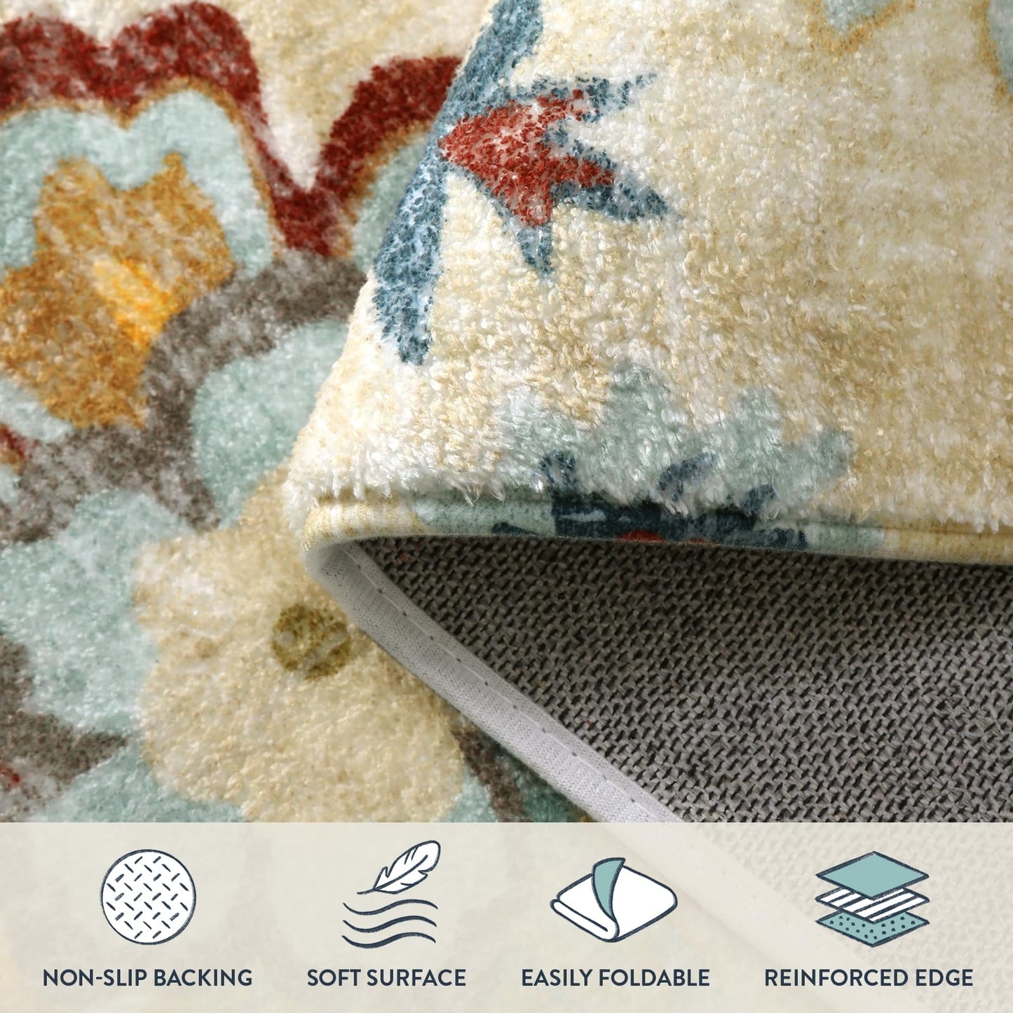 Lahome Floral Washable Rug for Living Room - Area Rugs 5x7 Non-Slip Lightweight Bedroom Throw Soft Kid Room Nursery Carpet, Boho Beige Paisley Print Indoor Carpet for Office Dining Room Kitchen