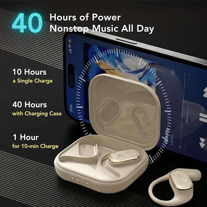 Joy Open-Ear Headphones, Over-Ear, Around-Ear Earhook Wireless Earbuds, Sports Fit for Running & Workouts, ENC Clear Calls, HD Sound, App EQ, Bluetooth 5.4, 40H Battery, IPX4 Sweatproof (Black)