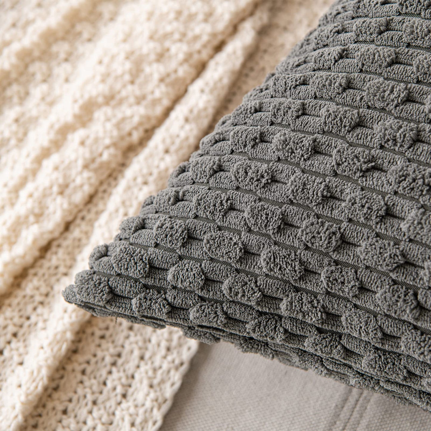 MIULEE Pack of 2 Decorative Lumbar Throw Pillow Covers 12x20 Inch Soft Boho Striped Textured Corduroy Pillow Covers Modern Farmhouse Home Decor for Couch Bed Sofa Living Room Dark Grey
