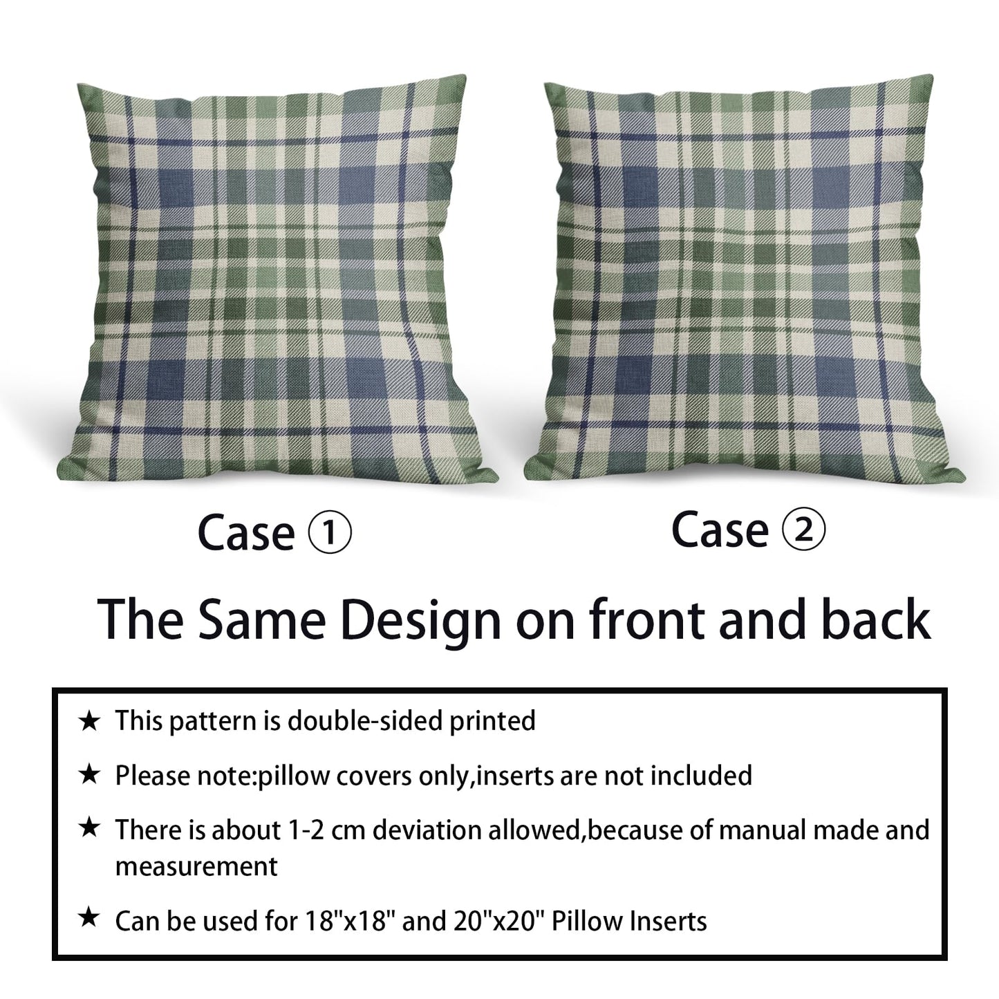 Aytipun Blue Sage Green Spring Plaid Pillow Covers 18x18 Set of 2 Seasonal Tartan Buffalo Plaid Holiday Print Decorative Outdoor Pillowcases Farmhouse Summer Throw Cushion Case Couch Sofa Bed Decor
