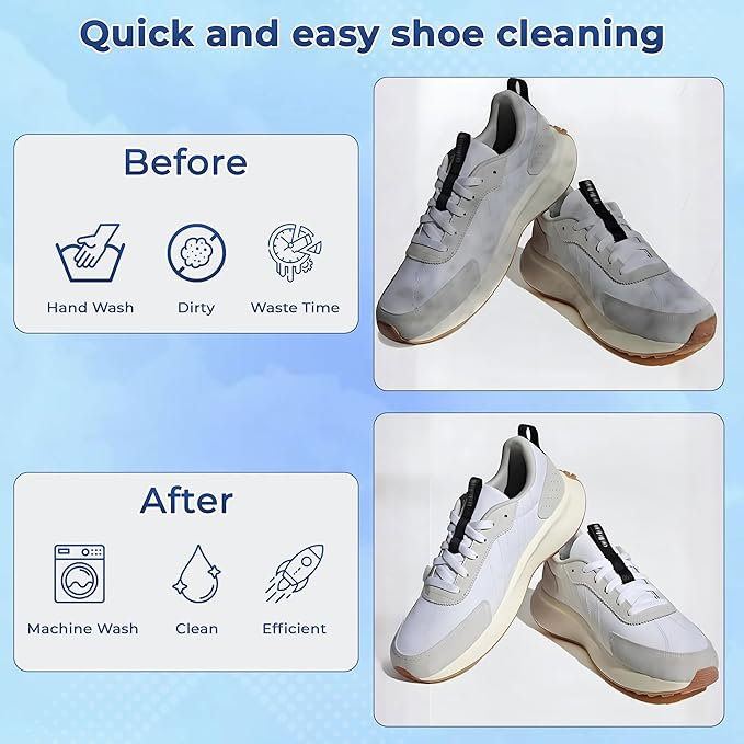 2Pcs Shoe Washing Machine Bag with Insoles | Reusable Sneaker Laundry Bags for Machine Wash | Fluffy Fiber 360° Cleaning with Durable Zipper Closure (White Grey & Trees)