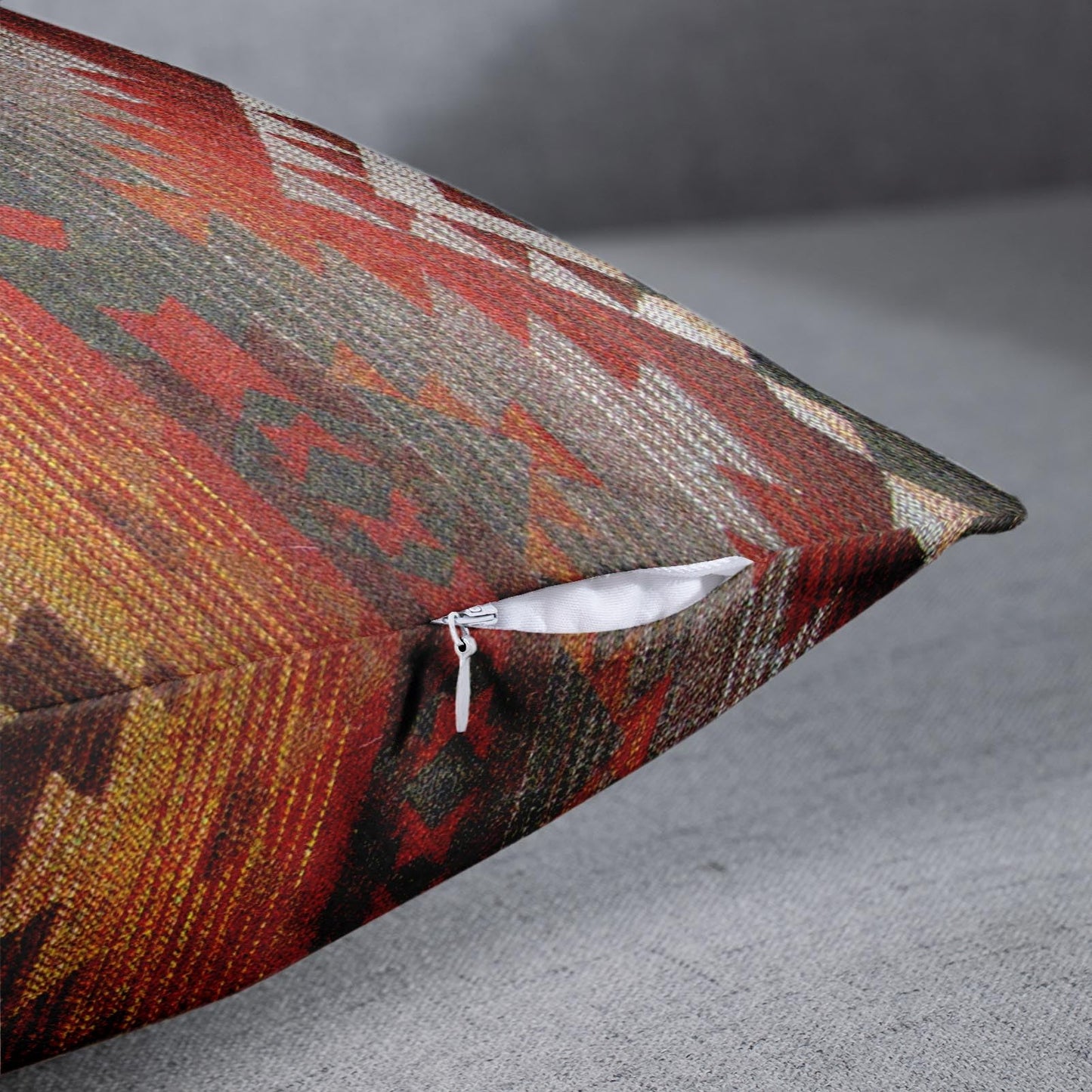 Emvency Set of 2 Aztec Throw Pillow Cover 20x20 Inches Decorative Pillowcase Navajo Orange Red Grey Tribal Decor Rectangle Pillow Cover with Hidden Zipper for Bedroom Sofa