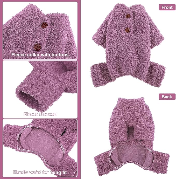 Dog Sweaters for Small Dogs Winter Dog Pajamas Sized Dogs Boy Girl Fleece Pet Clothes Puppy Outfit 4 Legs Jumpsuits for Chihuahua Yorkie Cat Apparel (Purple, Small)