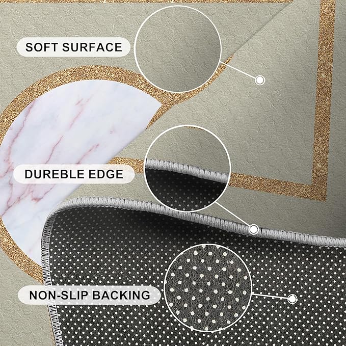 Abstract Marble Area Rugs Gilded Circle Rectangle Geometry Area Carpet Mid-Century Simple Rug Luxury Decor Rug for Living Room Door Mats Porch 3x5ft