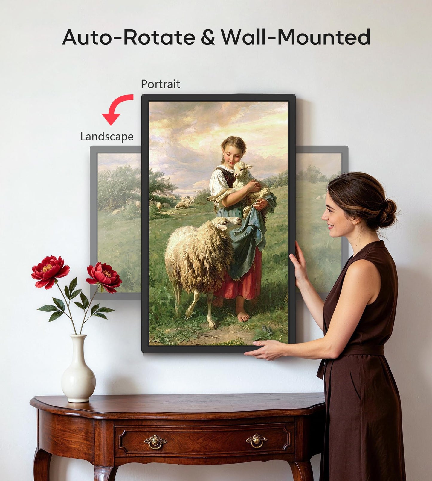 Frameo 32" Extra Large Digital Picture Frame WiFi 64GB, 1920 x 1080 FHD IPS Touch Screen Electronic Photo Frames, Wall Mounted, Auto-Rotate, Support USB and SD Card, Share Photos Videos Instantly
