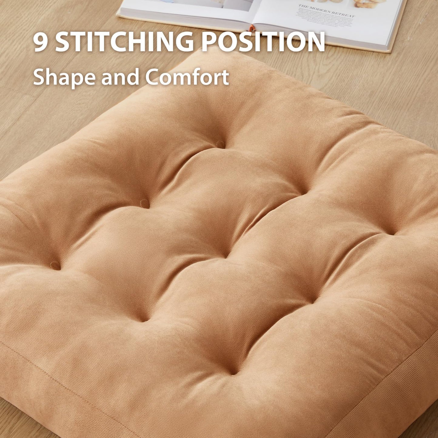SM-XLHN Meditation Floor Pillow Set of 2, Square Large Pillows Seating for Adults, Meditation Cushion Pillow,Tufted Corduroy Cushion for Tatami Living Room or Yoga, Coffee, 22x22 Inch