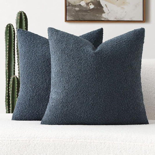 FUTEI Pack of 2 Haze Blue Decorative Throw Pillow Covers 20x20 Inch Soft Cozy Solid Boucle Textured Cushion Case,Modern Home Decor for Couch Bed Living Room