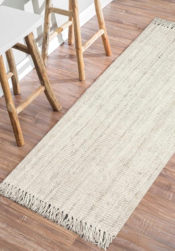 Nuloom Daniela Off-White, 6' x 9', Handmade, Jute, Tassel, Soft and Textured, High Traffic, Stain Resistant, Easy Clean, Durable Area Rug for Bedroom, Living Room, Dining Space, Foyer, Entryway