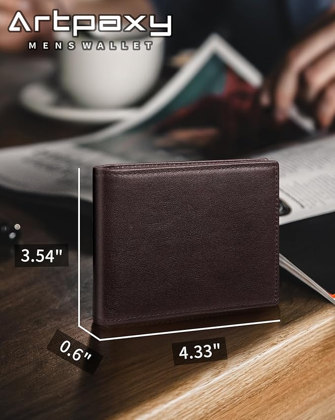 Artpaxy Mens Wallet Bifold Genuine Leather RFID Blocking Wallet for Men with 2 ID Windows 12 Card Holders 2 cash pockets 1 Gift Box