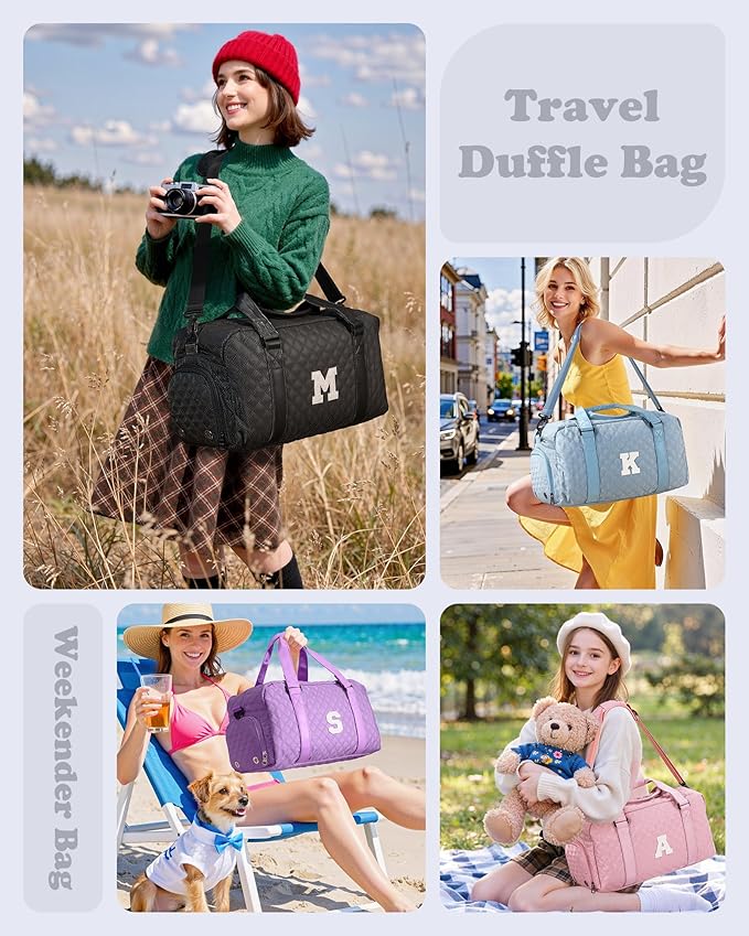 Elilier Initial Gym Bag for Girls, Graduation Gift Ideas, Personalized Weekender Bag, Monogram Overnight bag for teens