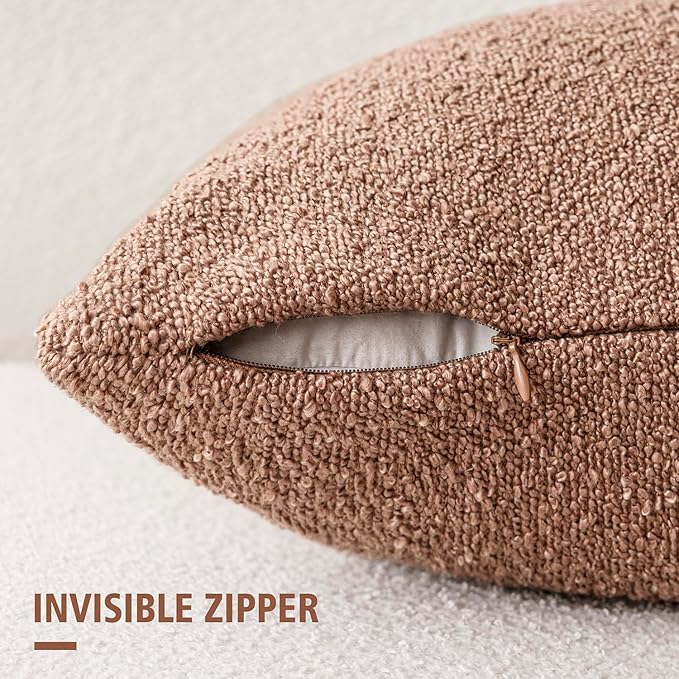 Foindtower Decorative Textured Boucle Throw Pillow Covers Accent Solid Pillow Cases Neutral Soft Cozy Couch Cushion Case for Chair Sofa Bedroom Living Room Home Decor 26x26 Inch,1PC,Dusty Orange Hazel