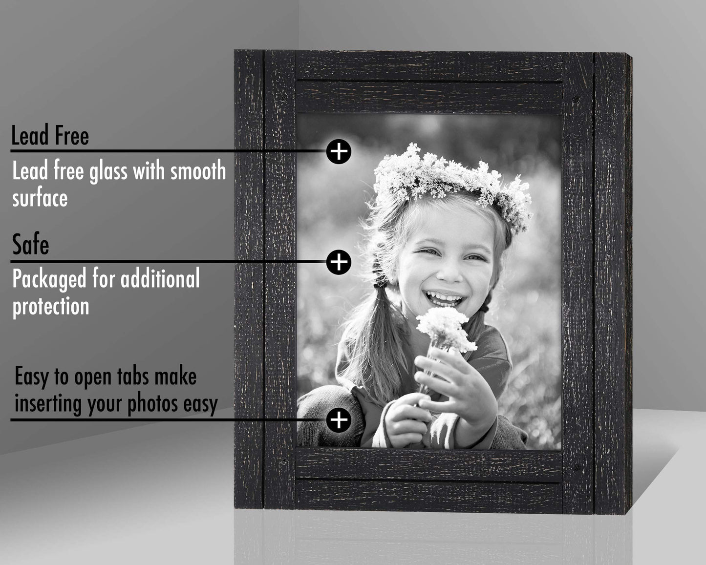 Americanflat 8x10 Picture Frame with Polished, Crystal Clear Glass - Hampton Collection - Distressed Wood Picture Frames for Tabletop and Wall Display - Charcoal Black
