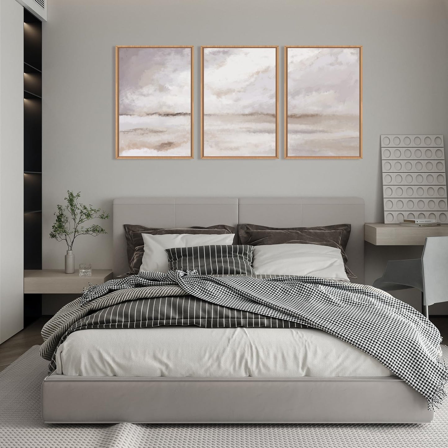 DRACIT Large Neutral Abstract Framed Canvas Wall Art Set,Minimalist Gray and Beige Pastel Wall Decor,Modern Nature Misty Textured Art Painting for Living Room,Bedroom-16 x24 x3