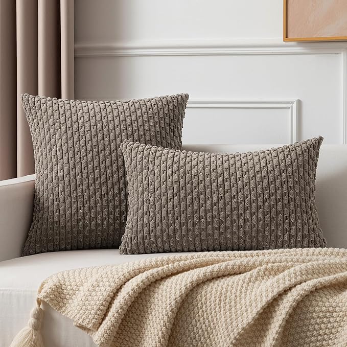 Kevin Textile 2 Packs Light Brown Decorative Throw Pillow Covers 20x20 Inch for Couch Bed Sofa Modern Farmhouse Boho Home Decor Soft Cute Plush Corduroy Cushion Case 50x50 CM