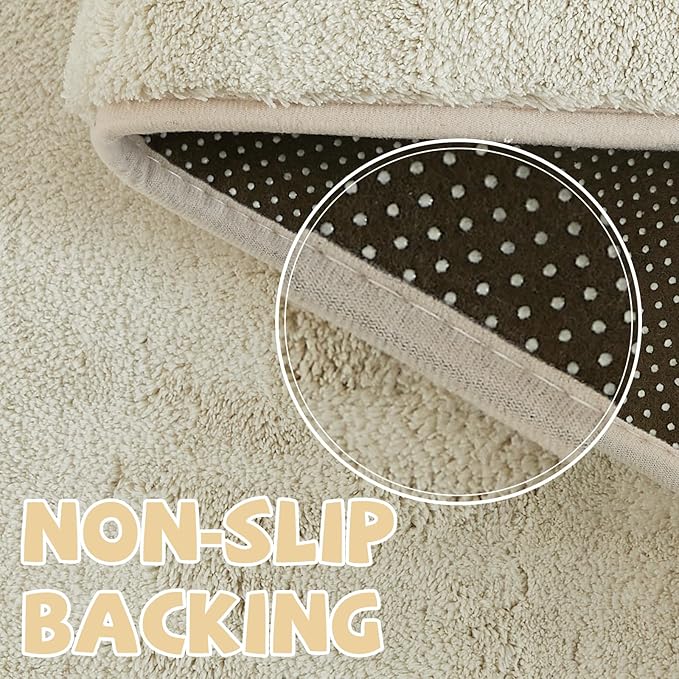 jinchan Solid Plush Area Rug 5x7 Performance Shaggy Washable Rug Indoor Soft Modern Faux Wool Cozy Non Slip Carpet for Living Room Kids Room Bedroom Dining Room Nursery Ivory