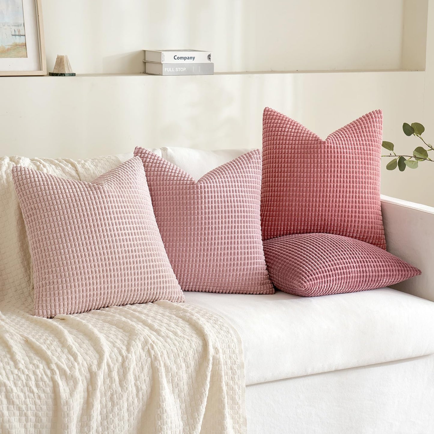 MIULEE Aesthetic Pink Spring Decorative Pillow Covers 20x20 Inch Set of 4 Valentine Romantic Sweet Cute Soft Throw Pillows Coquette Home Decor Corduroy Couch Pillowcases for Sofa Living Room Bed