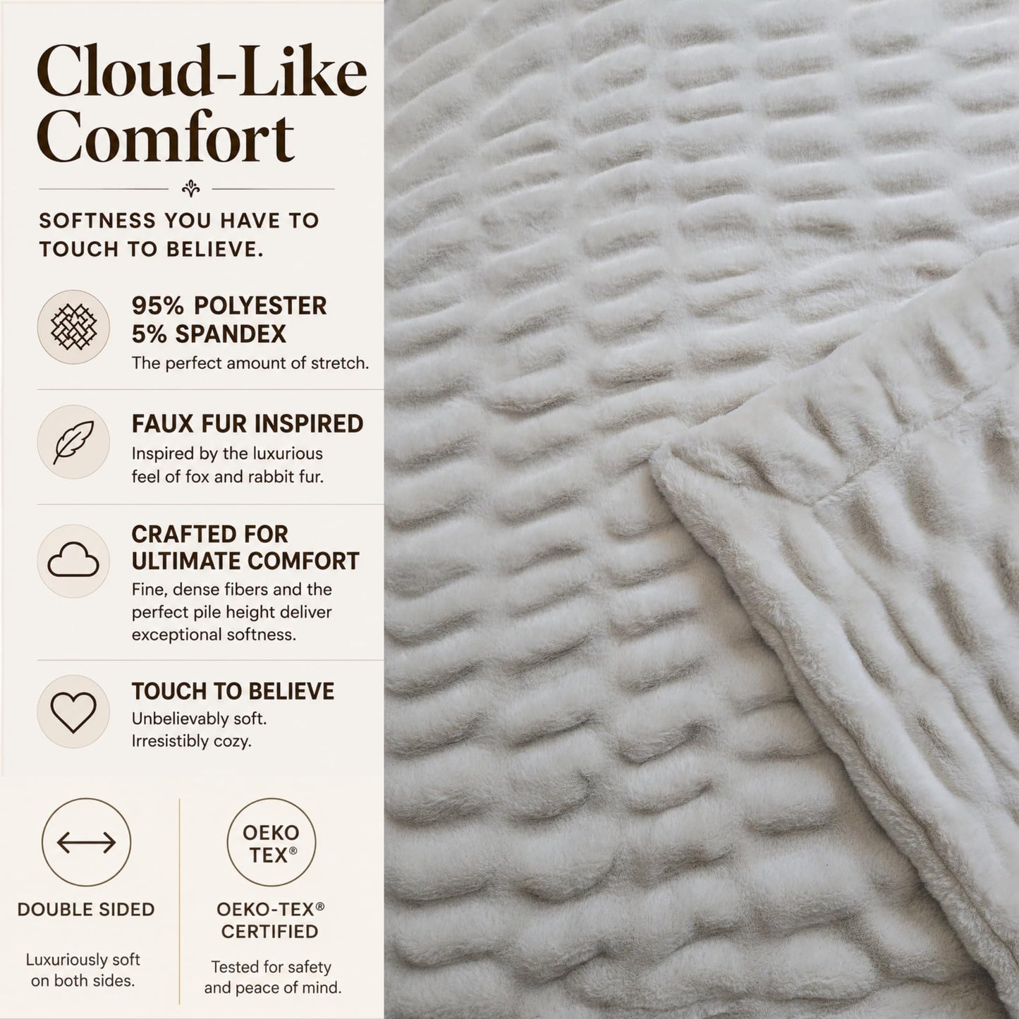 Raelee Luxury Faux Rabbit Fur Throw Blanket, Ultra Soft Double Sided Fluffy Plush Throw for Couch, Bed, Chair, Thick Warm Cozy Decorative Bubble Throw Blanket, Cream White, 50x60