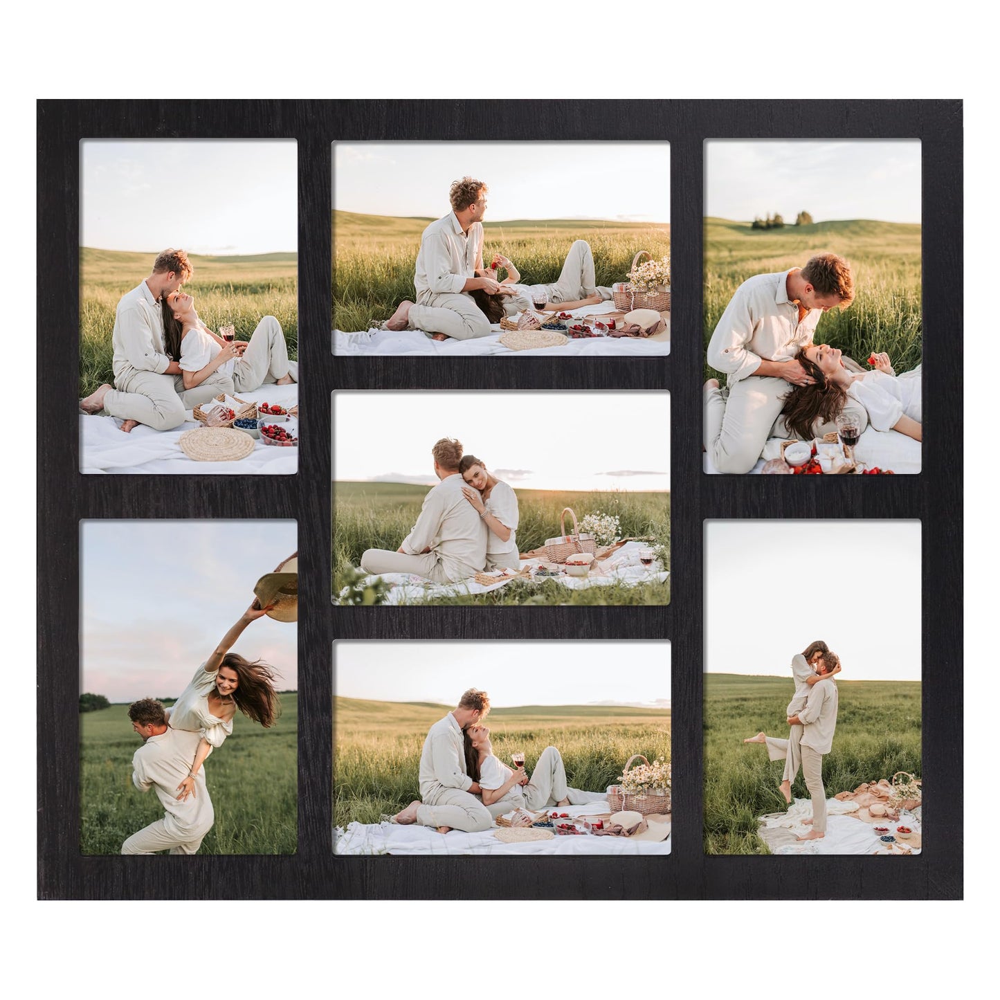 YESKAY 4x6 Picture Frame Collage for Wall Decor, Multiple Photo Collage Frames with Tempered Glass, 7-Opening for 4 x 6 Picture Frames, Rustic Black, 1 Pack