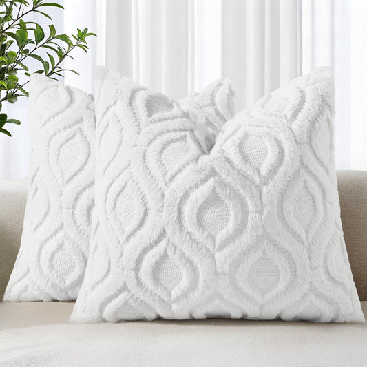 decorUhome Throw Pillow Covers 26x26 Inch Set of 2, Soft Plush Faux Wool White Solid Couch Pillow Covers, Accent Euro Sham Farmhouse Neutral Square Pillow Cases for Sofa Bed Living Room