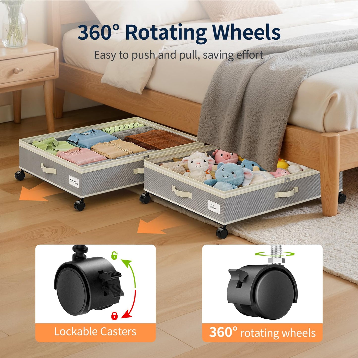 Yecaye 80L Under Bed Storage with Wheels, 2 Pack Under Bed Storage Containers with Lids for Clothes, Shoes and Blankets, Metal Rolling Underbed Storage Drawers for Bedrooms and Dorms, Grey