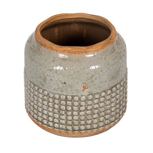 Creative Co-Op Round Terra-Cotta Hobnail Planter Vase with Heavily Distressed Finish, Grey