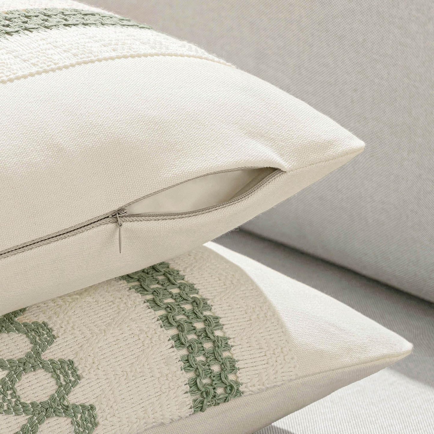 MIULEE Set of 2 Sage Green Boho Decorative Pillow Covers 18x18 Inch Farmhouse Rustic Couch Throw Pillows Modern Summer Cotton Cushion Covers Retro Cute Macrame Woven Spring Decor for Bed Sofa Chair