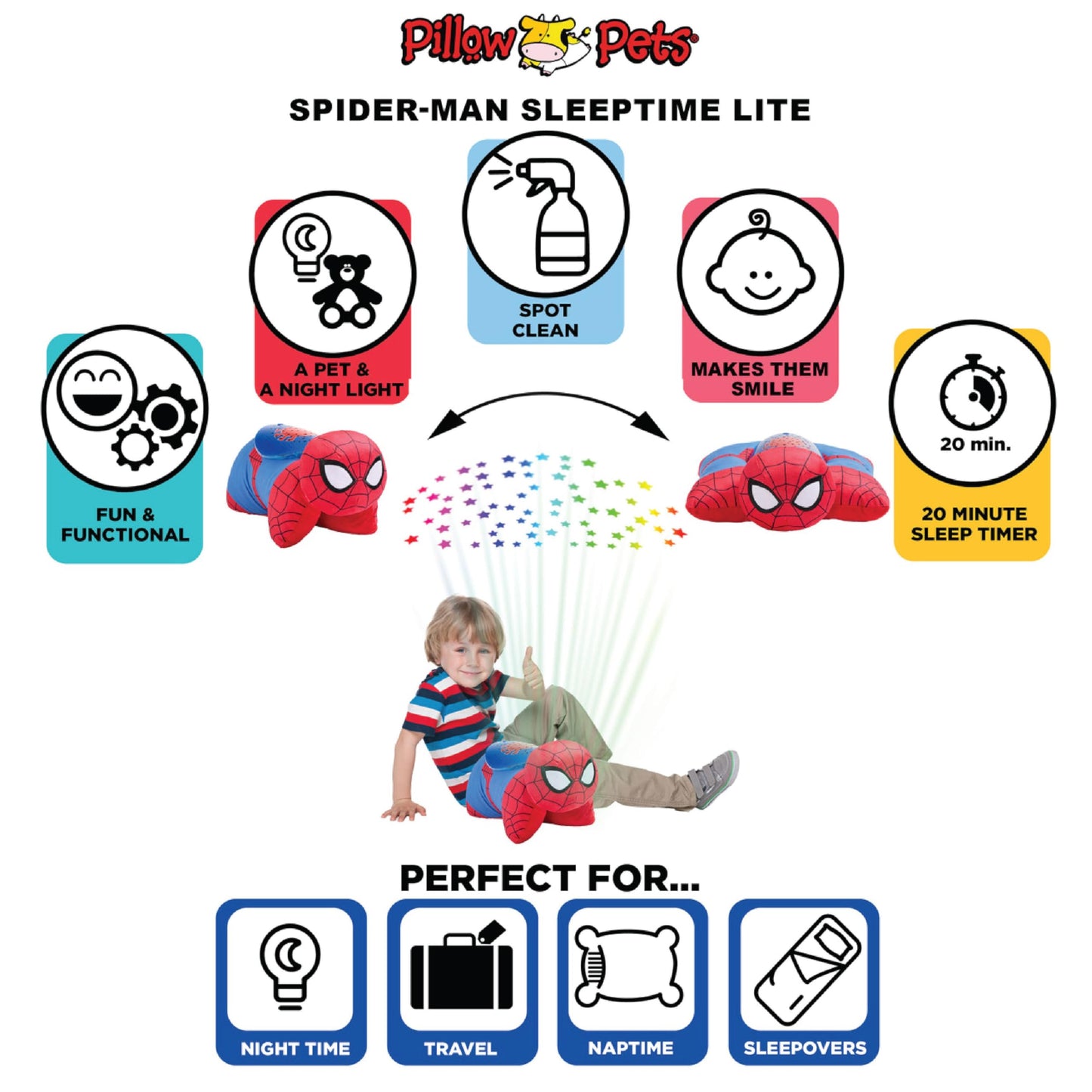 Pillow Pets Marvel Spider-Man Sleeptime Lite 11" Stuffed Animal Plush Pillow & Nightlight