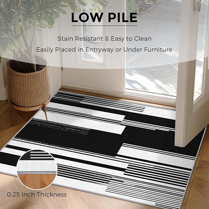 Black and White Stripe Rugs for Home Decor, 7x9 ft, Modern Stripes Area Rugs for Living Room, Soft Non Slip Washable Abstract Striped Carpet Bedroom Decorations Dt-Ghf-31