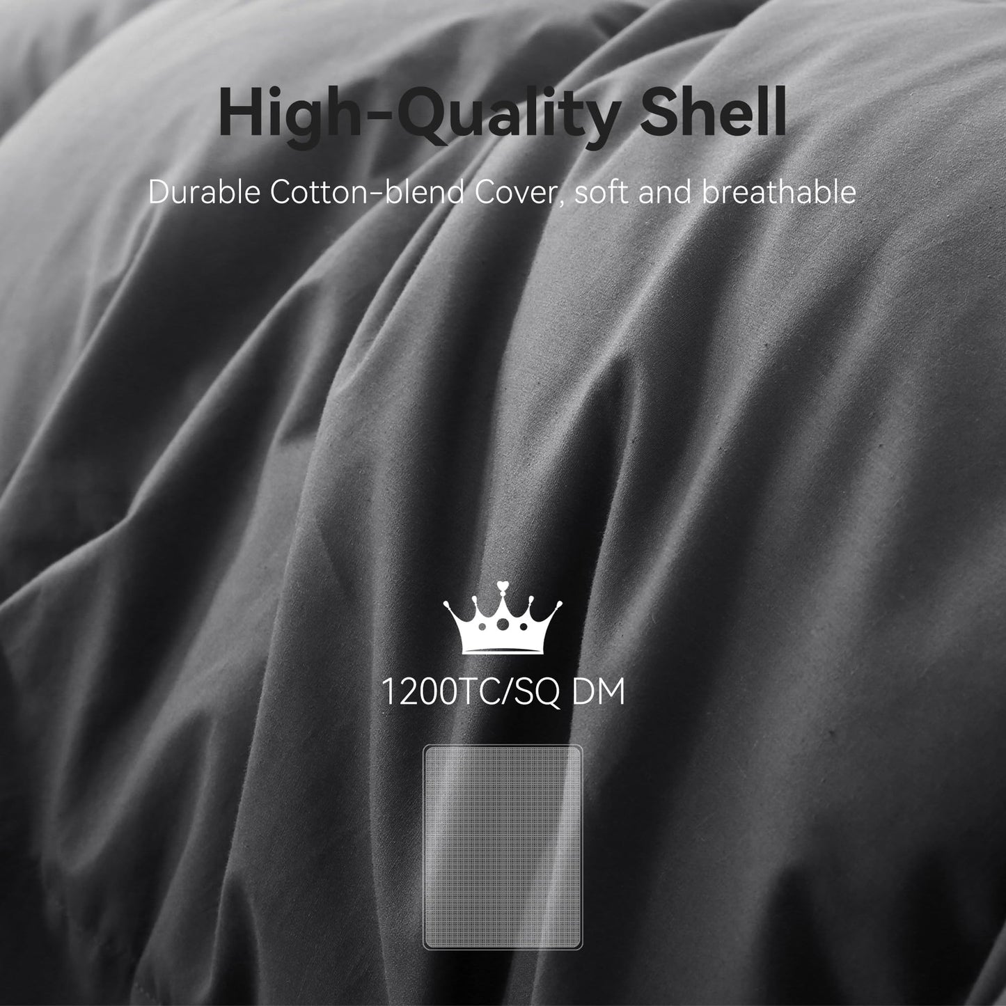 Saisier Grey Goose Feather Down Comforter Queen Size, Premium All Season Duvet Insert, 750+ Fill Power 1200TC Cotton Blend Fabric Hotel Style Comforter, 42 Oz Lightweight (90x90, Dark Grey)