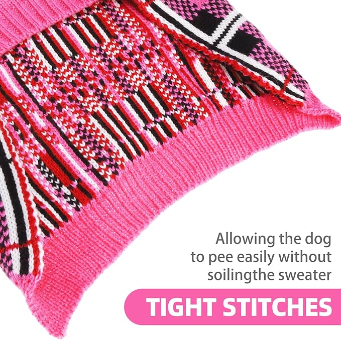PUPTECK Dog Sweaters for Large Medium Small Dogs - Fall Classic Plaid Style Puppy Holiday Winter Coat Clothes Warm, Fuschia, S