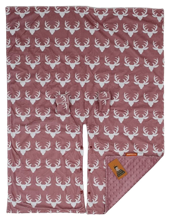 Dear Baby Gear - 40x30 Car Seat Canopy, Infant Carrier Cover for Boys & Girls, Cozy Fall Baby Shower Gift, Nursing & Stroller Use, Newborn Travel Sunshade Accessory, Antlers on Dusty Rose, Pink Dot