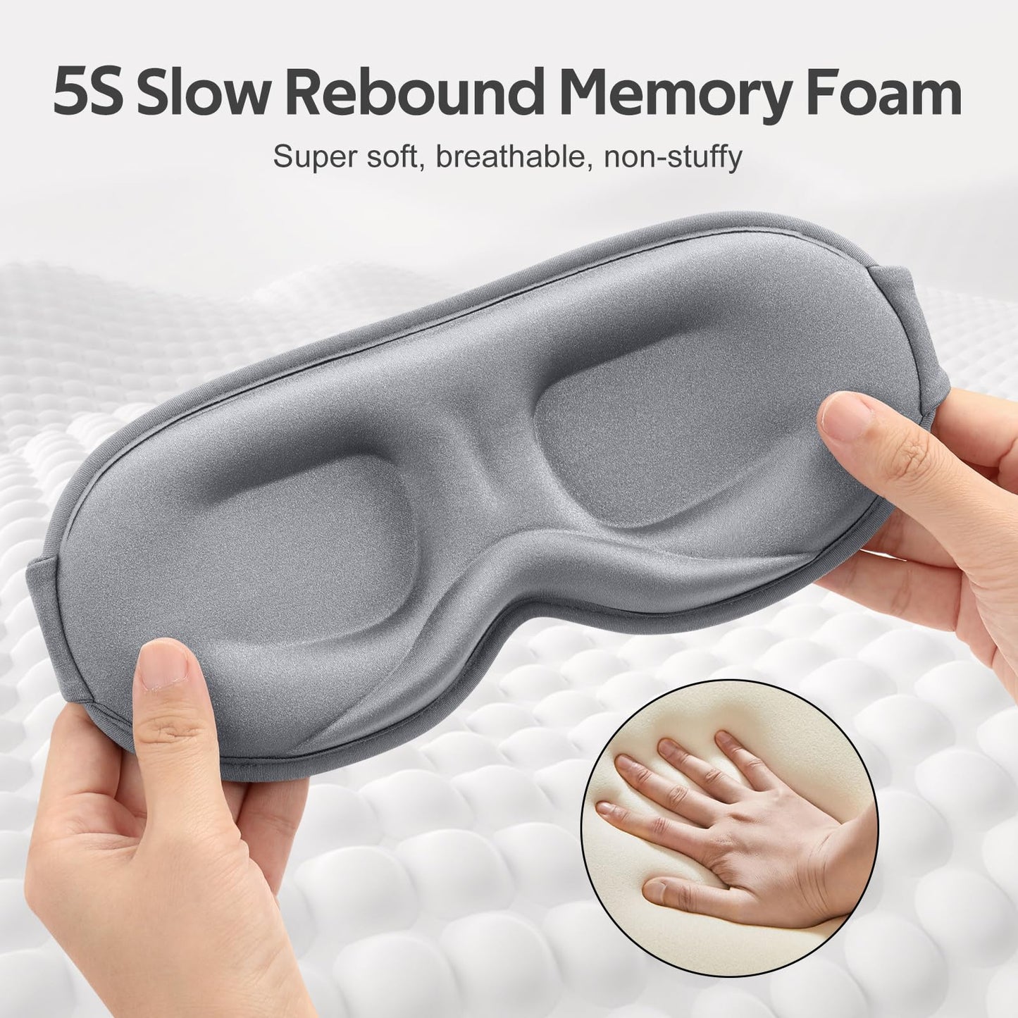 Vynix Sleep Mask for Men Women - 100% Blackout Cooling Eye Masks for Sleep - 3D Sleeping Mask for Side Sleepers - Zero Pressure Lash Extensions Eye Cover Shade for Airplane Travel Essentials, Grey