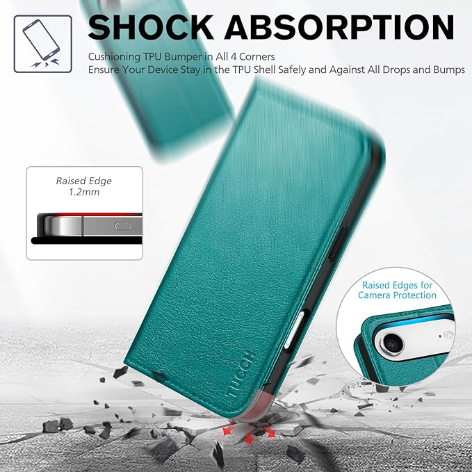 TUCCH Case Wallet for iPhone Air (6.5-Inch) 2025, 3 Card Slots | Kickstand | RFID Blocking | PU Leather | Protective Flip Folio Cover | TPU Shockproof Interior Shell | Cyan