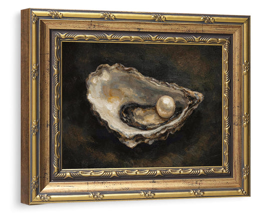 Gold Framed Wall Art Classical Pearl Oyster Painting for Kitchen Countertop Decor French Country Still Life Picture Ornate Framed Canvas Artwork for Dining Room 8x10 Inch