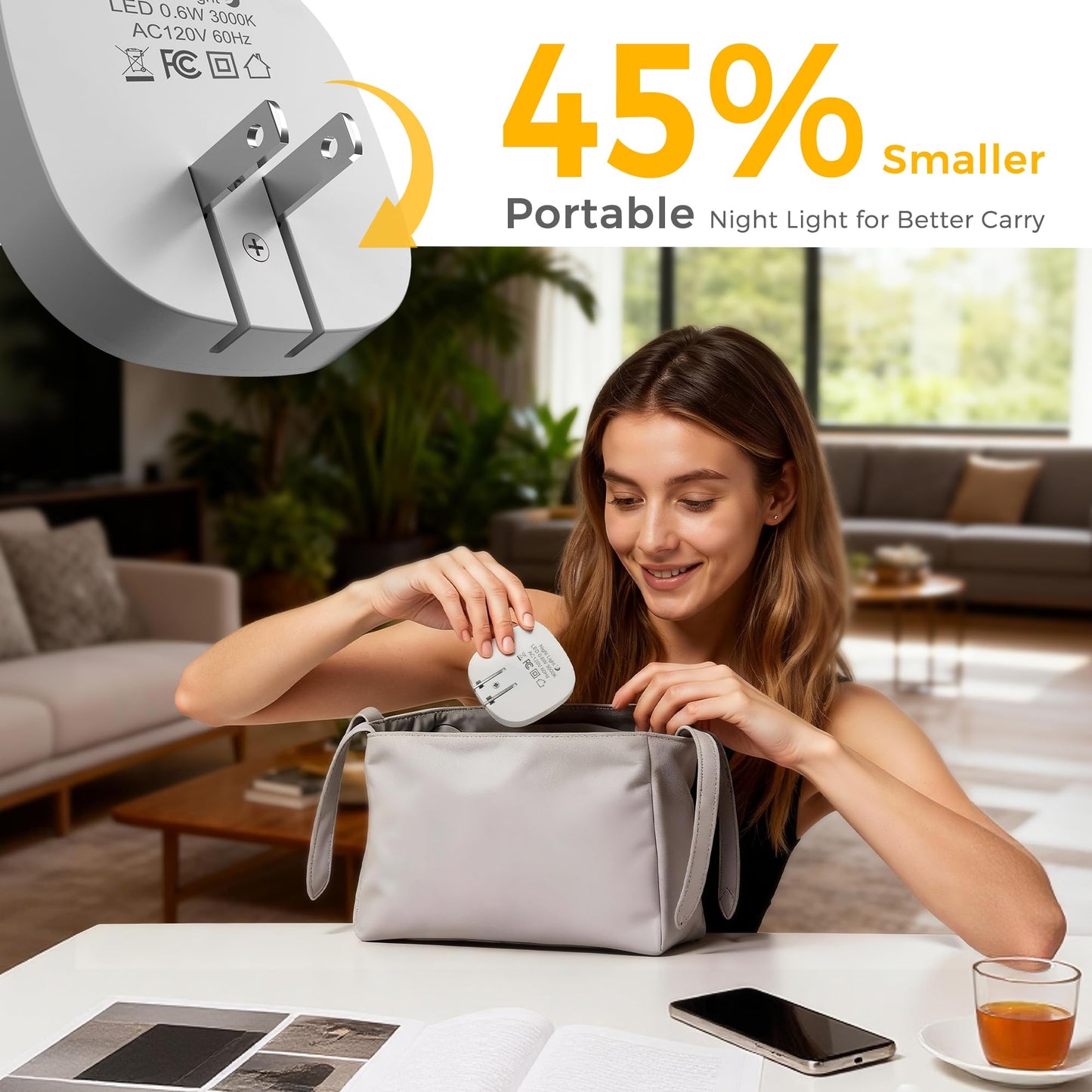 L LOHAS LED Night Lights Plug into Wall, Dimmable Night Light with Dusk to Dawn Sensor, Nightlight for Bathroom Night Light, Hallway, Kitchen, 3000K Soft White, Foldable, 4 Pack