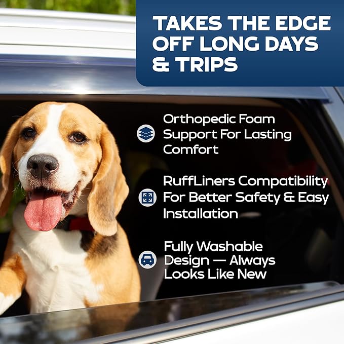 Ruff Liners Truck Back Seat Dog Bed Cushion, Extra Large Gray – As Seen on Shark Tank – for Large Seat Extender & XL Floor Cover – Waterproof, Machine-Washable – Backseat Dog Bed with Rebound Foam