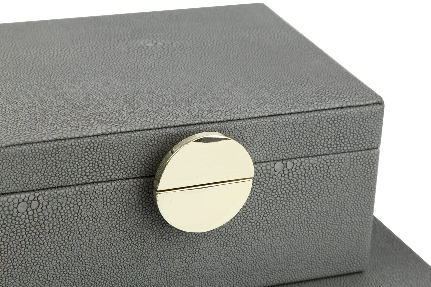 HofferRuffer Faux Leather Jewelry Boxes, Decorative Boxes Storage Accessory Organizer with Gold Hardware Decor, Classic Vegan Leather Set of 2 Pieces (Dark Grey)