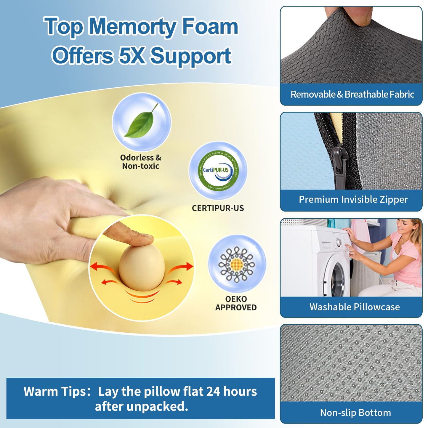 Reading Pillow for Sitting in Bed,22" H Back Support Pillow for Sitting up,Back Rest & Lumbar Support Pillows with Arms, Bed Rest Chair Cushion,Chaise Lounges Reclining,Gaming,Work,Resting(Grey&Blue)