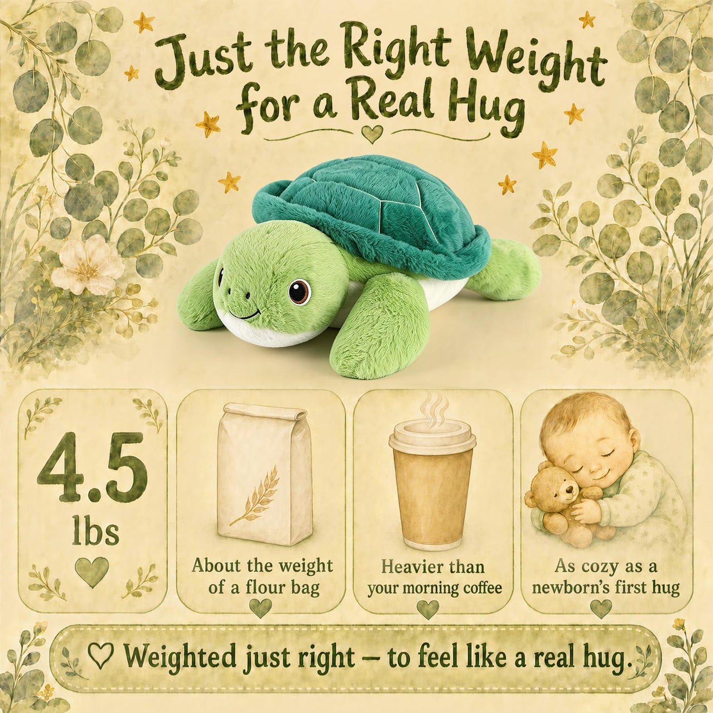 gnomantic Turtle Weighted Stuffed Animals - 22 Inch 4.5 Pounds Weighted Plushies Sea Turtle Stuffed Animal - Big Tortoise Plush Pillow - Cute Plush Toys Gifts for Kids & Adults (Green)