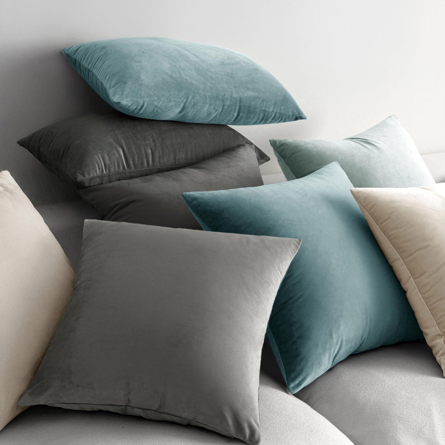 MIULEE 24x24 Inch Euro Sham Velvet Pillow Covers, Set of 2 Large Square Decorative Pillows -Cream White Super Soft for King Bed, Sofa, Couch, Accent Chairs with Hidden Zipper