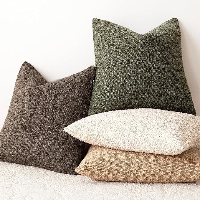 Foindtower Decorative Textured Boucle Throw Pillow Covers Accent Solid Pillow Cases Neutral Soft Cozy Couch Cushion Case for Chair Sofa Bedroom Living Room Home Decor 18x18 Inch,1PC,Light Brown