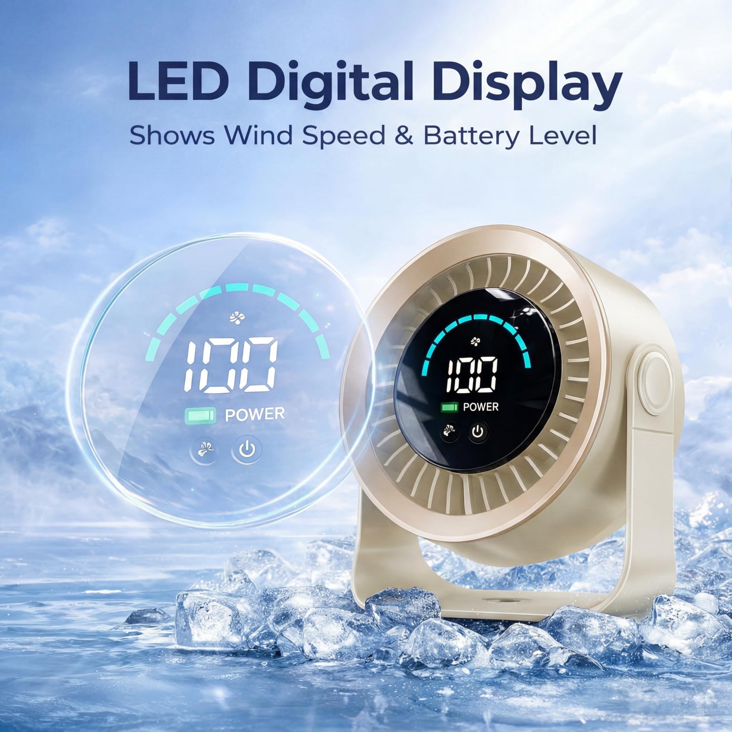 Refluxe Mini Desk Fan, Small USB Rechargeable Quiet Desktop Fan, Cooling Table Electric Fan with LED Digital Display, 360°Adjustable Tilt for Bedroom, Office & Home (Khaki)