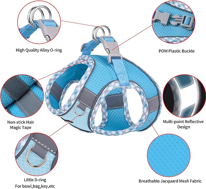 AIITLE Small Dog Harness - Breathable Double-Layer Jacquard No-Choke Vest, Durable Anti-Tear Fabric with Reflective Trim - Perfect for Running, Parties, Daily Walks (Blue, XS)