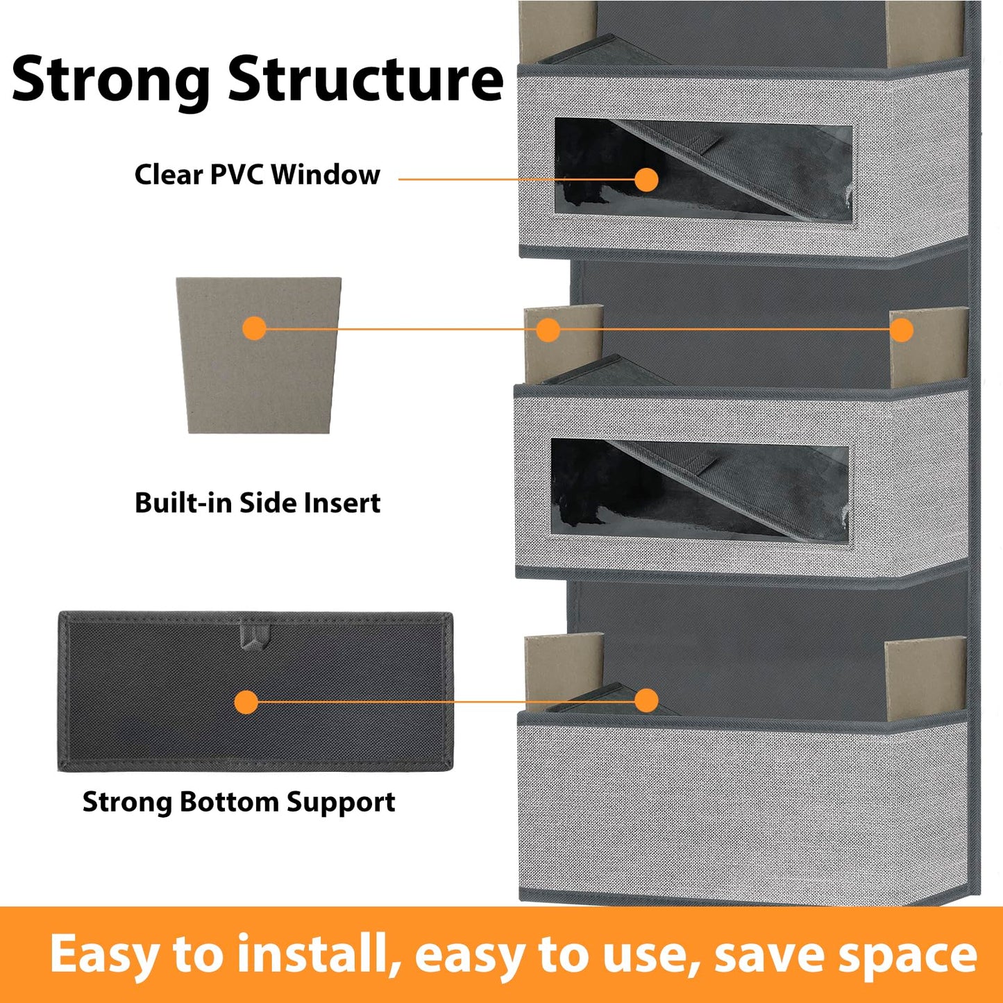 VERONLY Over The Door Hanging Organizer Storage with 5 Large Pockets,Wall Mount Clear Windows and 2 Widened Metal Hooks for Pantry,Nursery,Diapers,Bathroom,Kitchen,Closet,Dorm