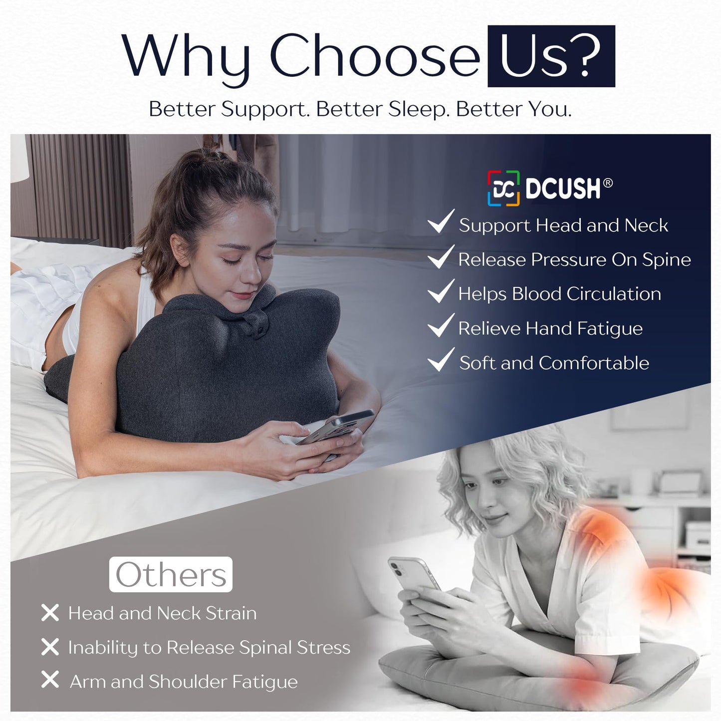 DCUSH Ergonomic Contoured Memory Foam Pillow with Removable Headrest, 27° Angled Support for Neck and Waist, Massages, Reading, Relaxing & Leg Elevation, Removable Washable Cover