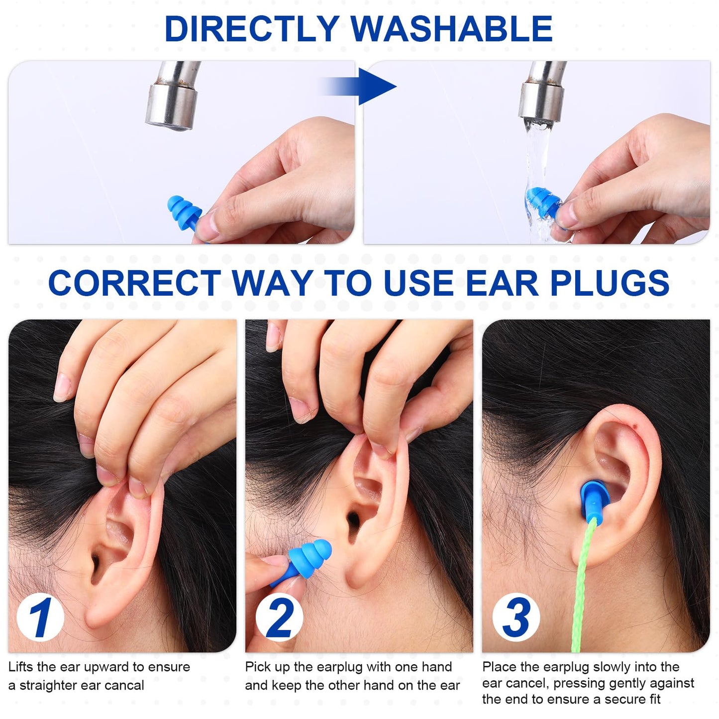 Tondiamo 200 Pairs Ear Plugs Reusable Silicone Earplugs with Cord Sleeping Individually Wrapped Hearing Protection Noise Cancelling Earplugs for Work Construction Shooting Sports(Blue, Green)
