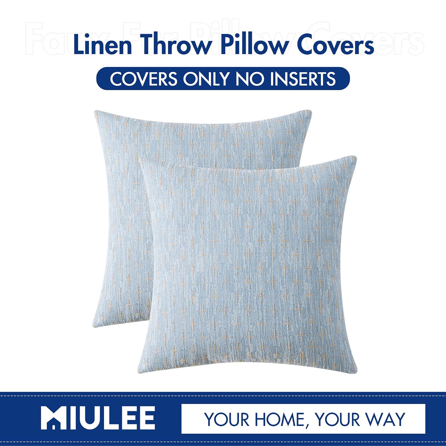 MIULEE Pack of 2 Decorative Burlap Linen Throw Pillow Covers Modern Farmhouse Pillowcase Rustic Woven Textured Cushion Cover for Sofa Couch Bed 20x20 Inch Light Blue